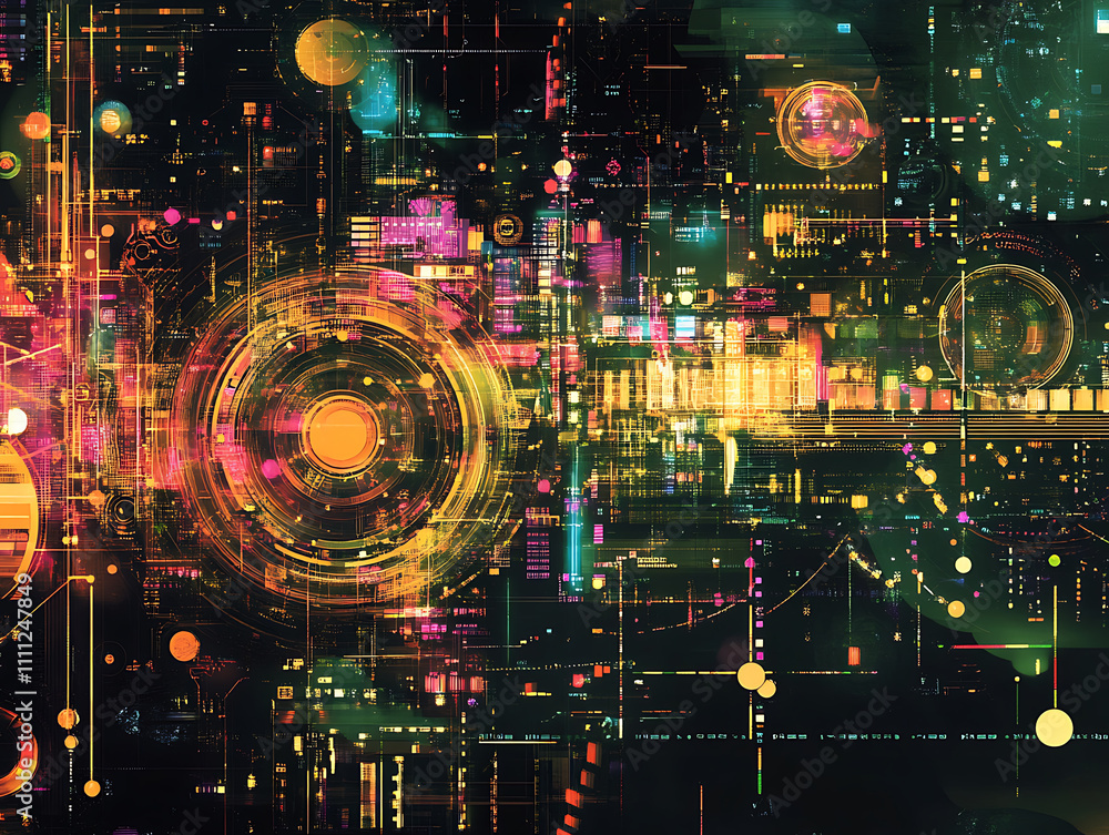 Aufkleber Abstract statistical big data concept complexity graphs and analytical diagrams in technology background bright neon dark