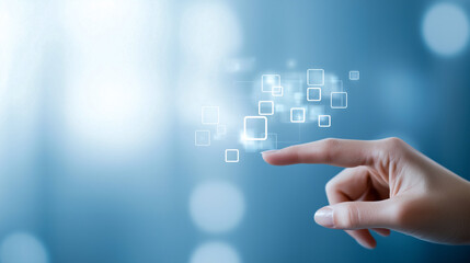 Fototapeta premium A hand reaching out towards a high-tech glowing panel