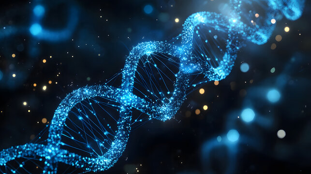 Abstract dark and blue digital background. Big data digital code, Data Communication and Transfer of DNA Biology. Futuristic information technology concept.
