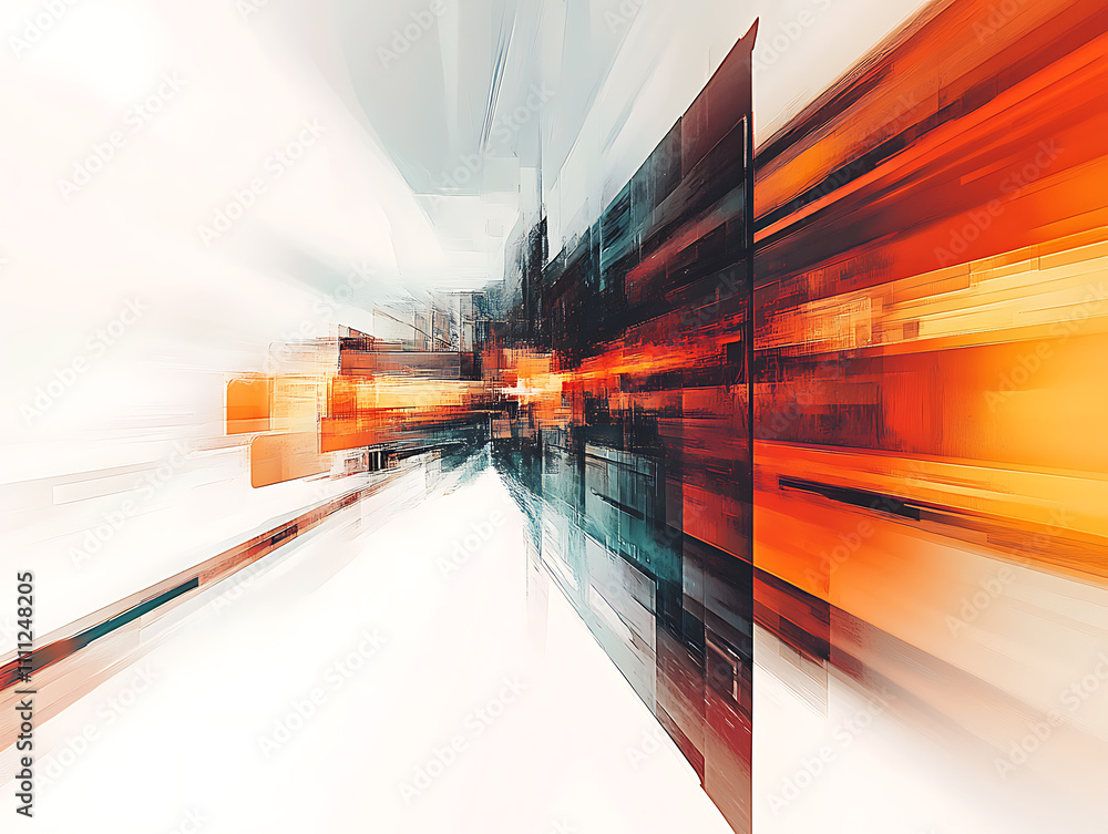 Poster an abstract representation of digital transformation in the corporate world, showcasing the integrat