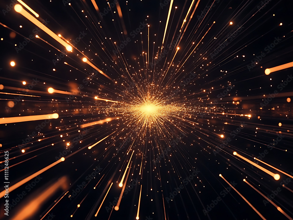 Poster Data speed lines on a dark background, representing the concept of optical cables and high internet speed, lines of light symbolizing the flow of information