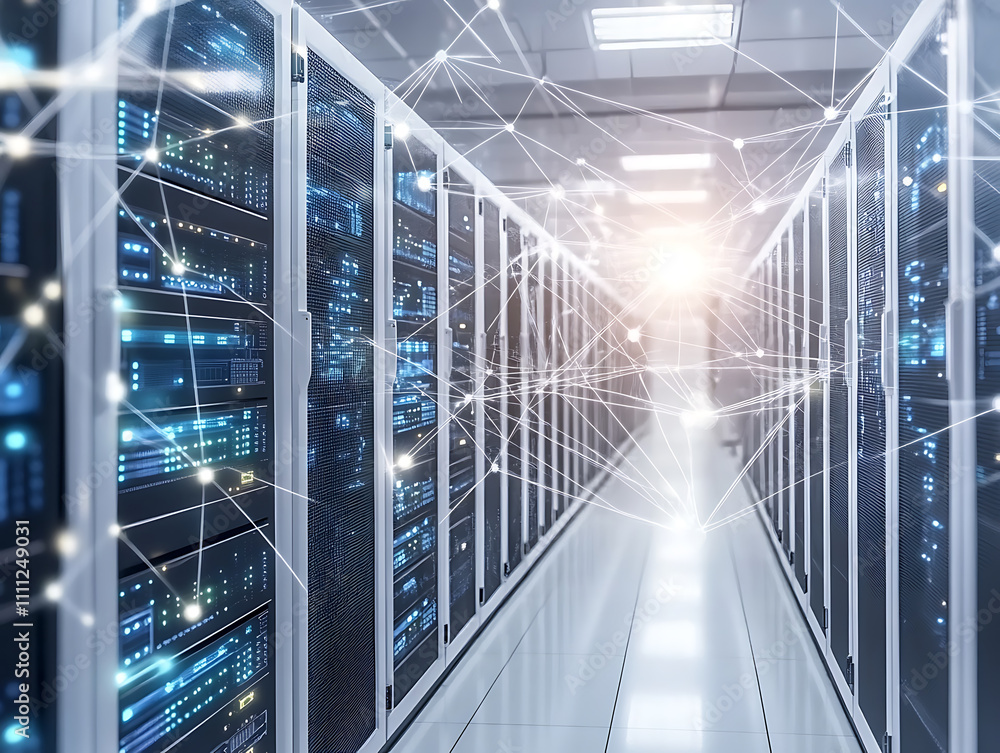 Poster Digital brain connected to data center, artificial intelligence concept
