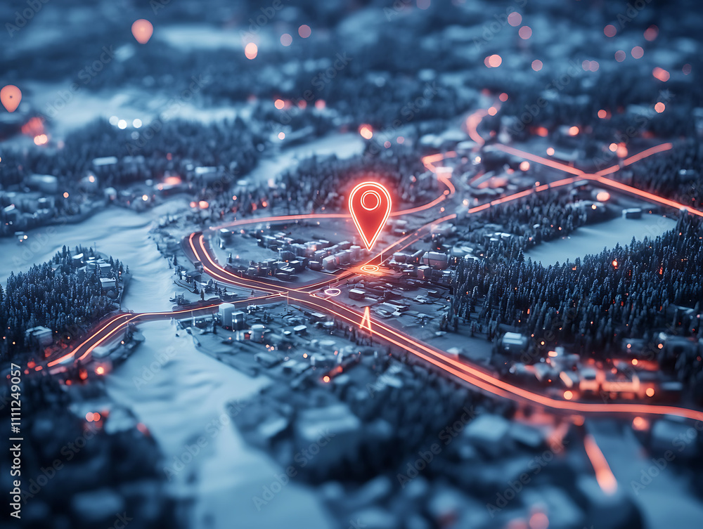 Aufkleber Digital hand set location on map with two pins, ai technology in gps, innovation delivery, map location, future transport logistic, route path concept, gps point, new office location, change address