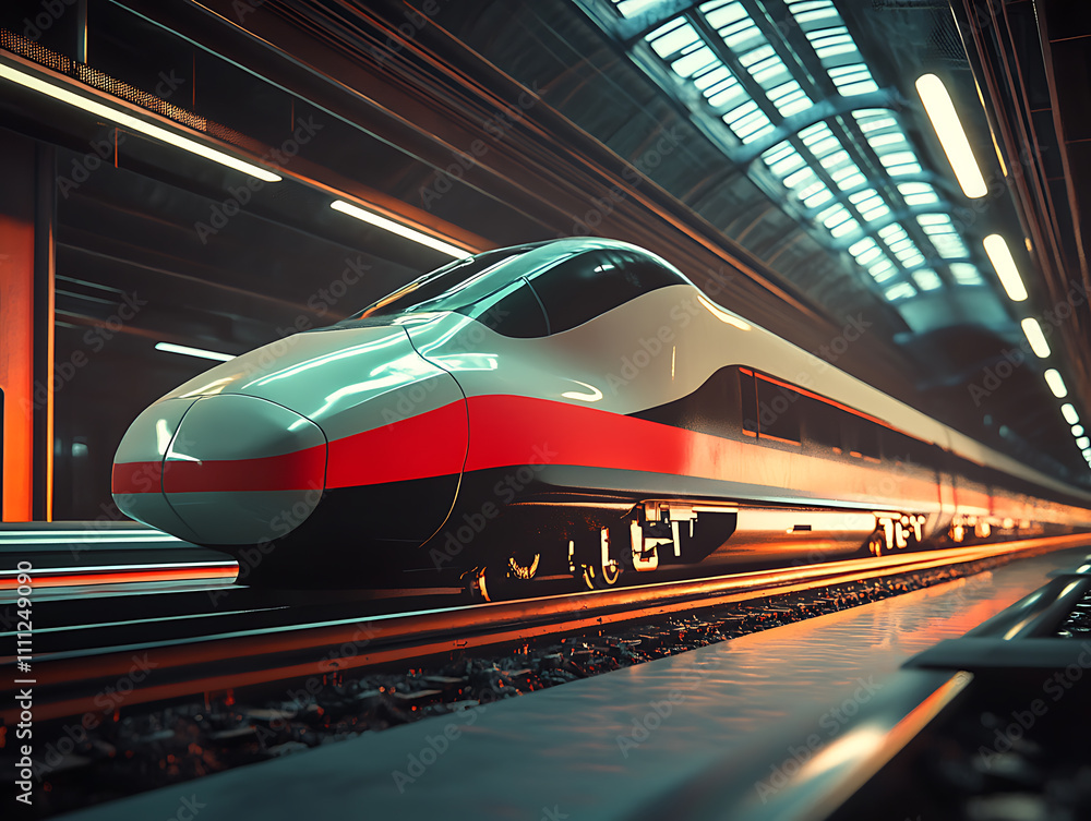 Poster Digital high speed railway bullet train, 3d rendering