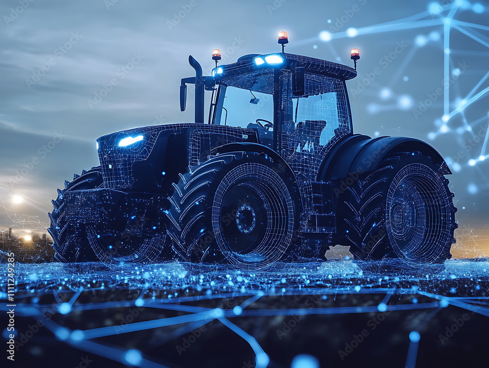 Poster Autonomous tractor with artificial intelligence, digitalization and digital transformation in agriculture 4, 0, smart farming
