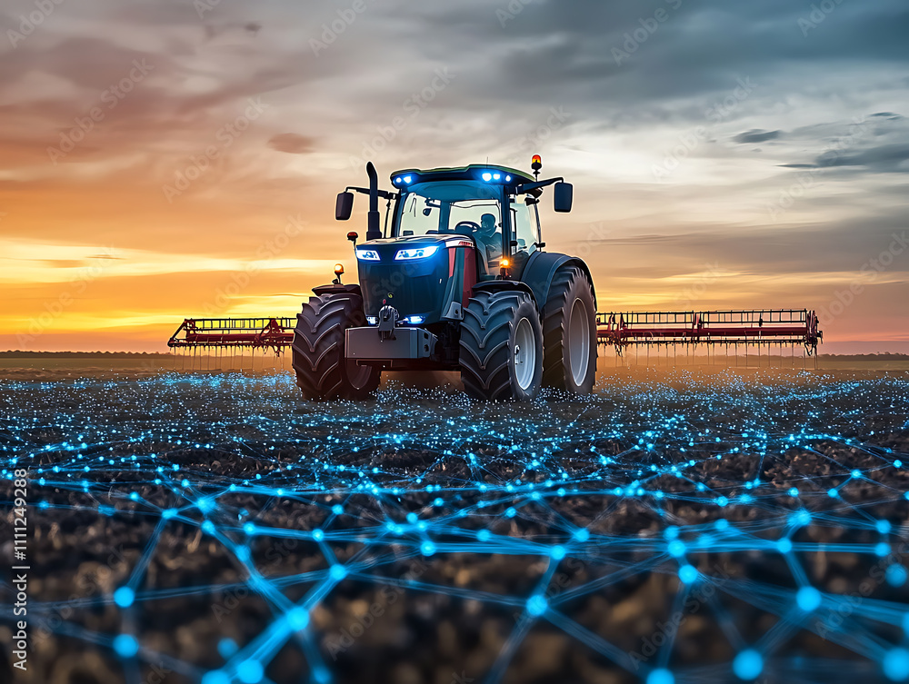 Poster Autonomous tractor with artificial intelligence, digitalization and digital transformation in agriculture 4, 0, smart farming