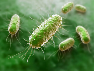 Fototapeta premium Bacteria food outbreak and bacterial infection as a microscopic background as dangerous salmonella and e-coli disease strain case as a medical health risk concept with pathogen