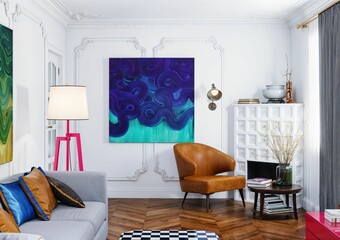 Fototapeta premium Modern living room interior design. 3d rendering mock up poster frame