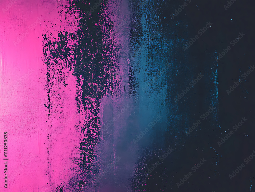 Poster black blue pink, grainy noise grungy empty space, spray texture color gradient shine bright light an