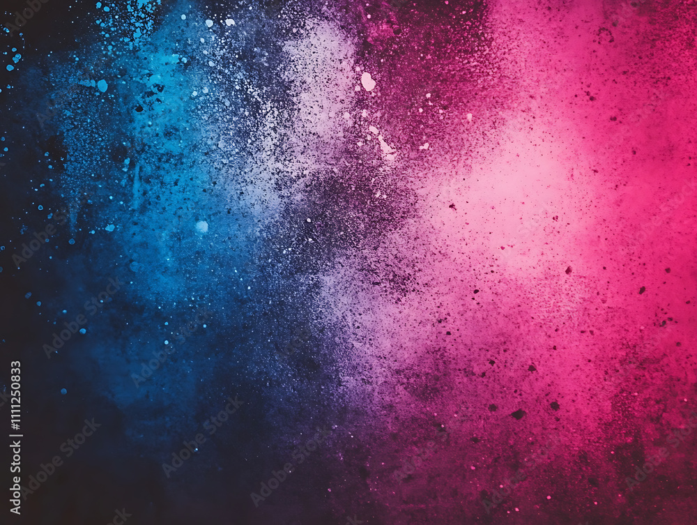 Poster black blue pink, grainy noise grungy empty space, spray texture color gradient shine bright light an