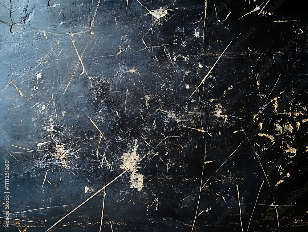 Poster Black kitchen table background with scratches and cracks, for overlay and screen layer modes