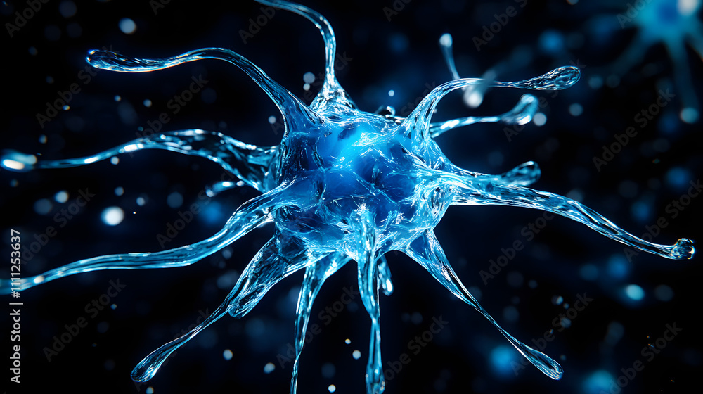Aufkleber a visually striking abstract image resembling a neuron structure exploding in blue hues against a de