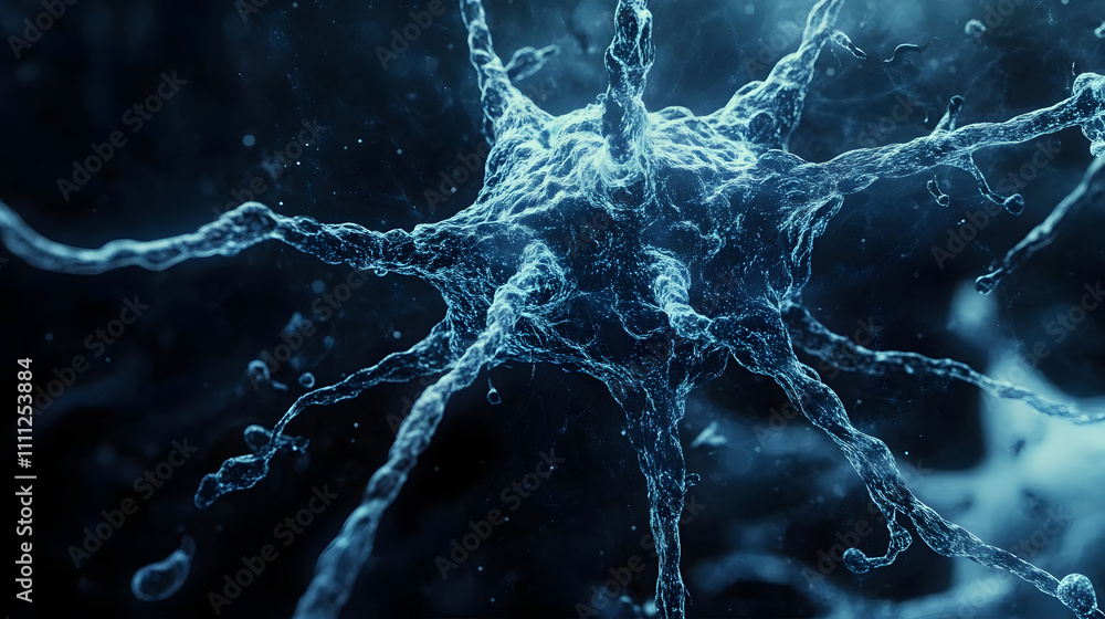 Aufkleber a visually striking abstract image resembling a neuron structure exploding in blue hues against a de