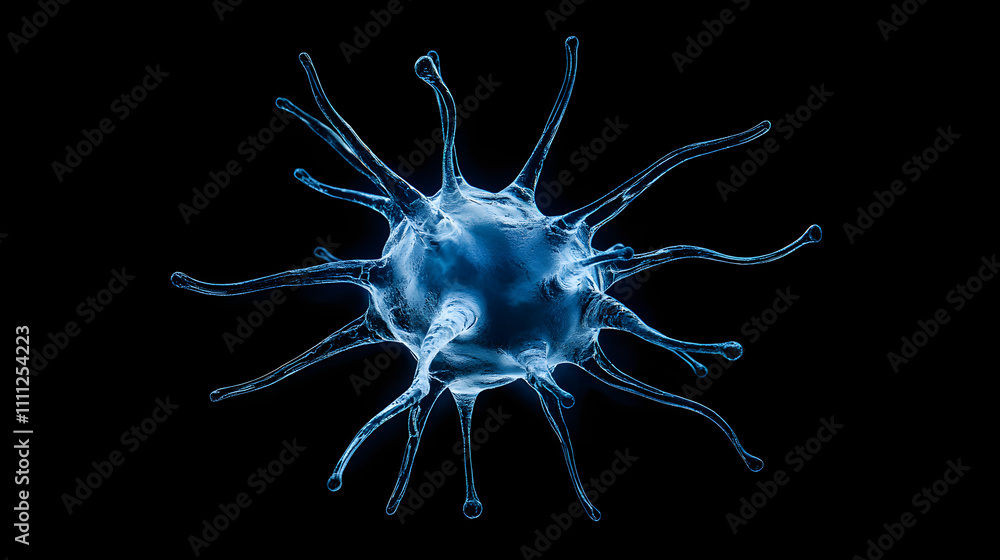 Aufkleber a visually striking abstract image resembling a neuron structure exploding in blue hues against a de