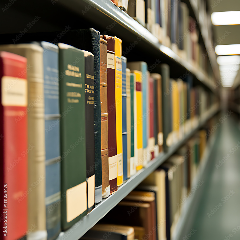 Poster A shot of a row of neatly arranged library books on a shelf