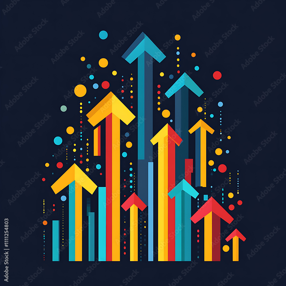 Poster a stylized graphic of an upward-pointing arrows symbolizing business development, growth, and dynami