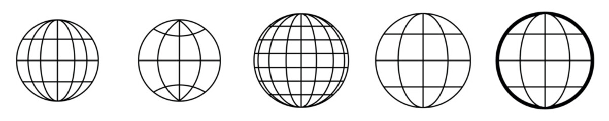 Obraz premium Globe and earth linear icon set. geography, global navigation, outline symbols