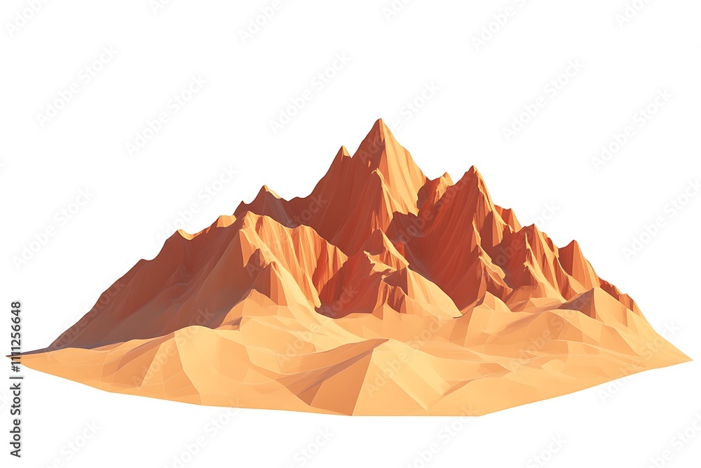 Poster a stylized, low-poly mountain range with sharp peaks and a smooth base.
