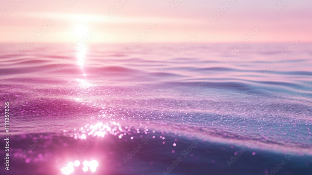 Poster tranquil ocean scene at sunset with soft waves and gentle light reflections creating a serene and dr