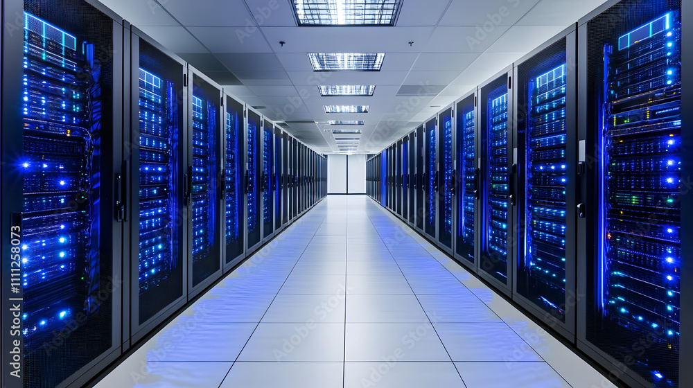 Aufkleber inside large data center. advanced cloud computing concept. corridor with server racks and cabinets 