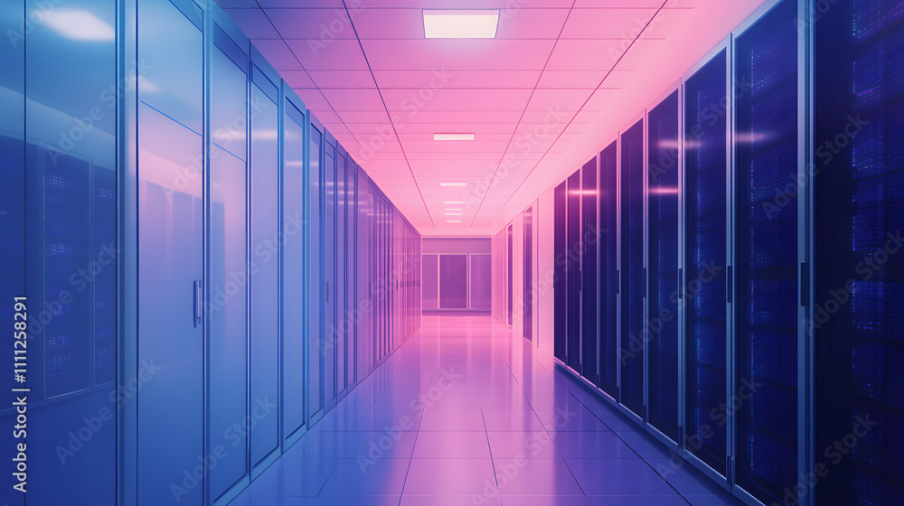 Aufkleber inside large data center. advanced cloud computing concept. corridor with server racks and cabinets 