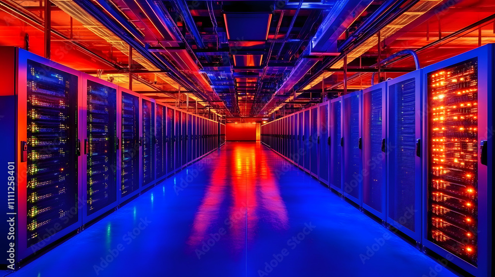 Aufkleber inside large data center. advanced cloud computing concept. corridor with server racks and cabinets 