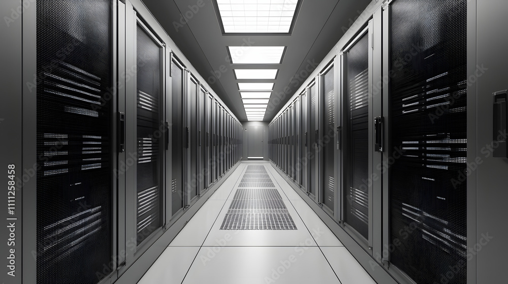 Aufkleber inside large data center. advanced cloud computing concept. corridor with server racks and cabinets 