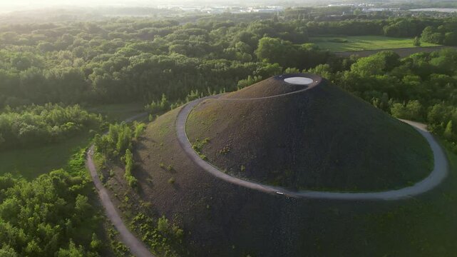 Aerial view of coal slag heaps near Oignies, Northern France