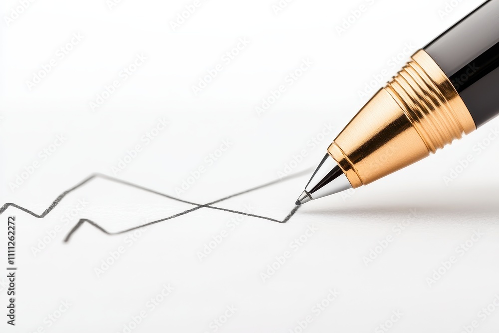 Poster pen write paper chart concept. close-up of a pen creating a zigzag line on white paper.