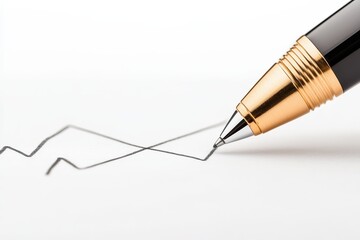 Fototapeta premium Pen write paper chart concept. Close-up of a pen creating a zigzag line on white paper.