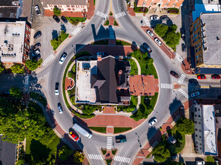 aerial view of 1 Courthouse and turnabout - Bardstown, Kentucky shows the graphic shape of town center