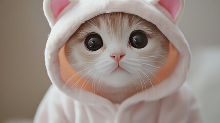Adorable Kitten Wearing Cute Pink Hoodie with Bunny Ears