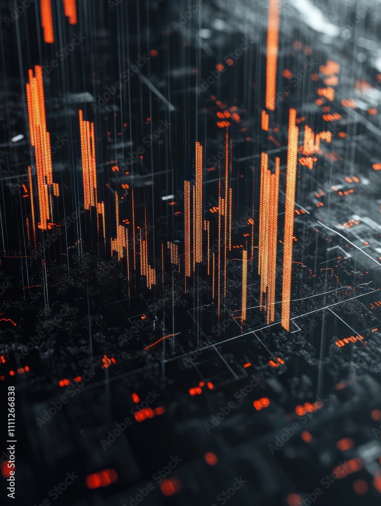 Poster abstract downward forex chart on dark background. crisis and collapse concept. 3d rendering