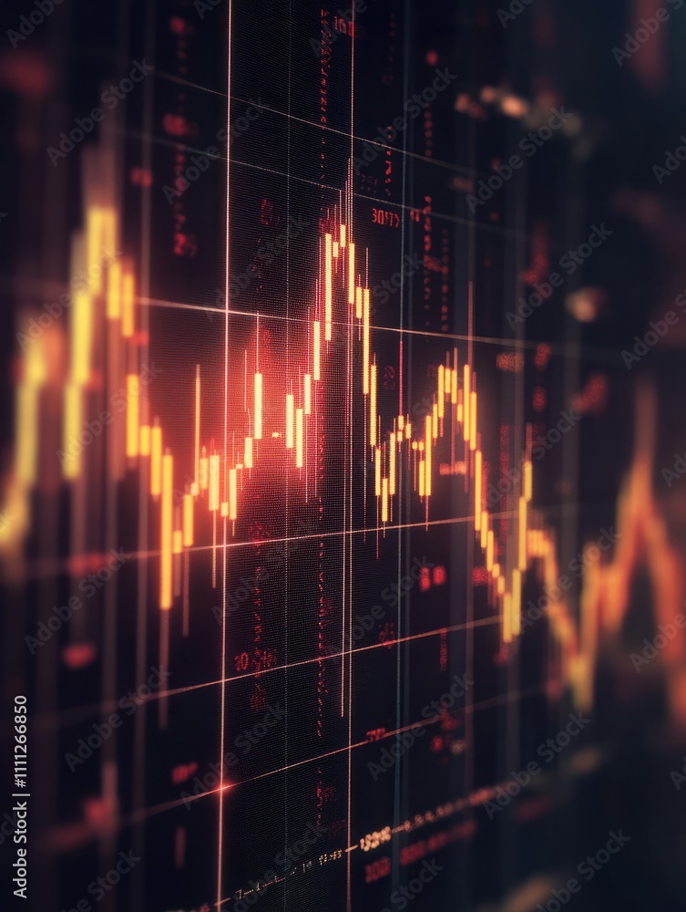 Poster abstract forex chart on dark background. crisis and collapse concept. 3d rendering