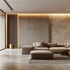 Luxury Modern Villa Interior with Elegant Sofa Set and Stylish Decor, Premium Design Inspiration, Scandinavian modern interior design of villa interior with large luxury sofa set, Contemporary design