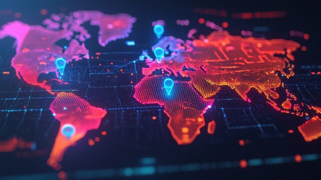 milestones achievement process Futuristic World Map with Holographic Markers Displaying Locations and Data for Advanced Navigation and Analysis in a Digital Environment