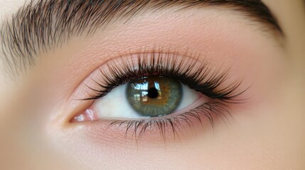 Obraz premium Close-up of a Beautiful Human Eye with Long Eyelashes and Makeup