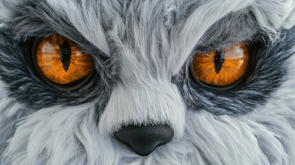 Naklejka premium Close-Up Portrait of a Realistic Plush Owl with Bright Orange Eyes