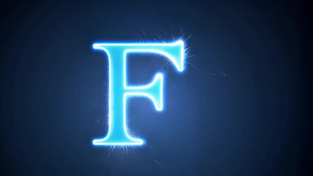 Electric blue letter F on dark background.