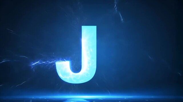 Electric blue letter J with sparks and lightning.