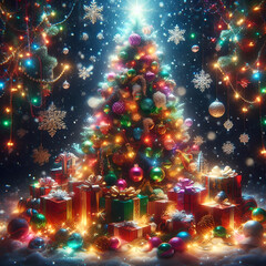  Festive Christmas Tree Surrounded by Gifts
