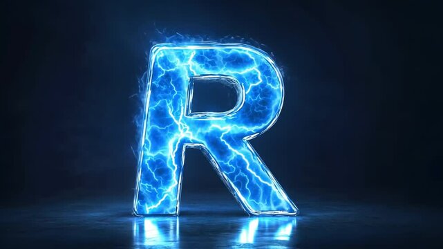 Electric blue letter R with lightning.