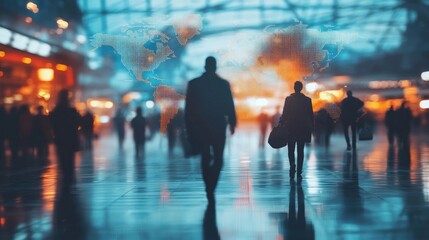 Global businesspeople walking in a modern city.