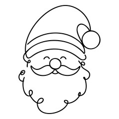 Santa Claus face. Continuous line portrait of Santa.