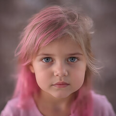 Una linda nenita muy serena con pelo medio rosado
