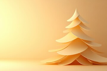 A layered 3D paper Christmas tree features smooth curves, providing a blank canvas for creative text and holiday decorations for winter festivities. Generative AI