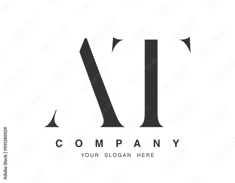 Fototapete at logo design. initial letter a and t serif font style. creative classic company name typography. t