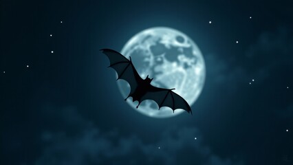 Fototapeta premium A bat flying gracefully through the night sky, with its wings spread against a moonlit backdrop.