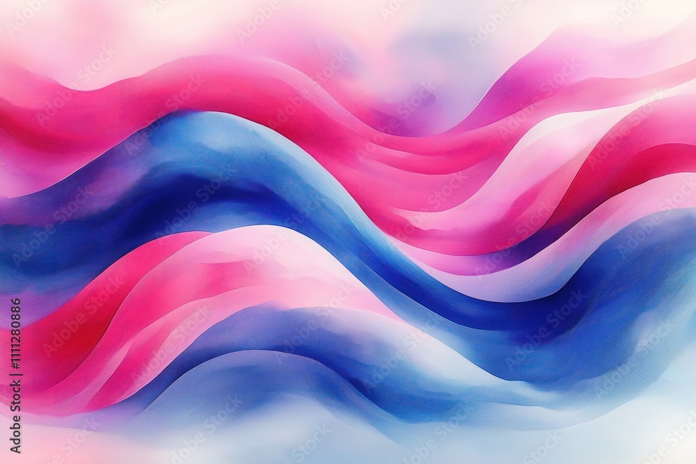 Poster Abstract design with soft pastel pink, blue wavy lines. Fluid shapes create dynamic visual effect. Neutral colors create backdrop. Suitable for various creative projects. Ideal for fashion, beauty,