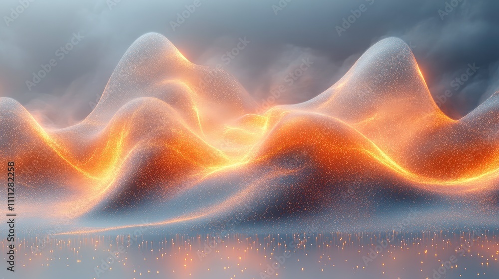 Aufkleber ethereal waves of light: a mesmerizing 3d rendering of shimmering hills with glowing lines and dynam